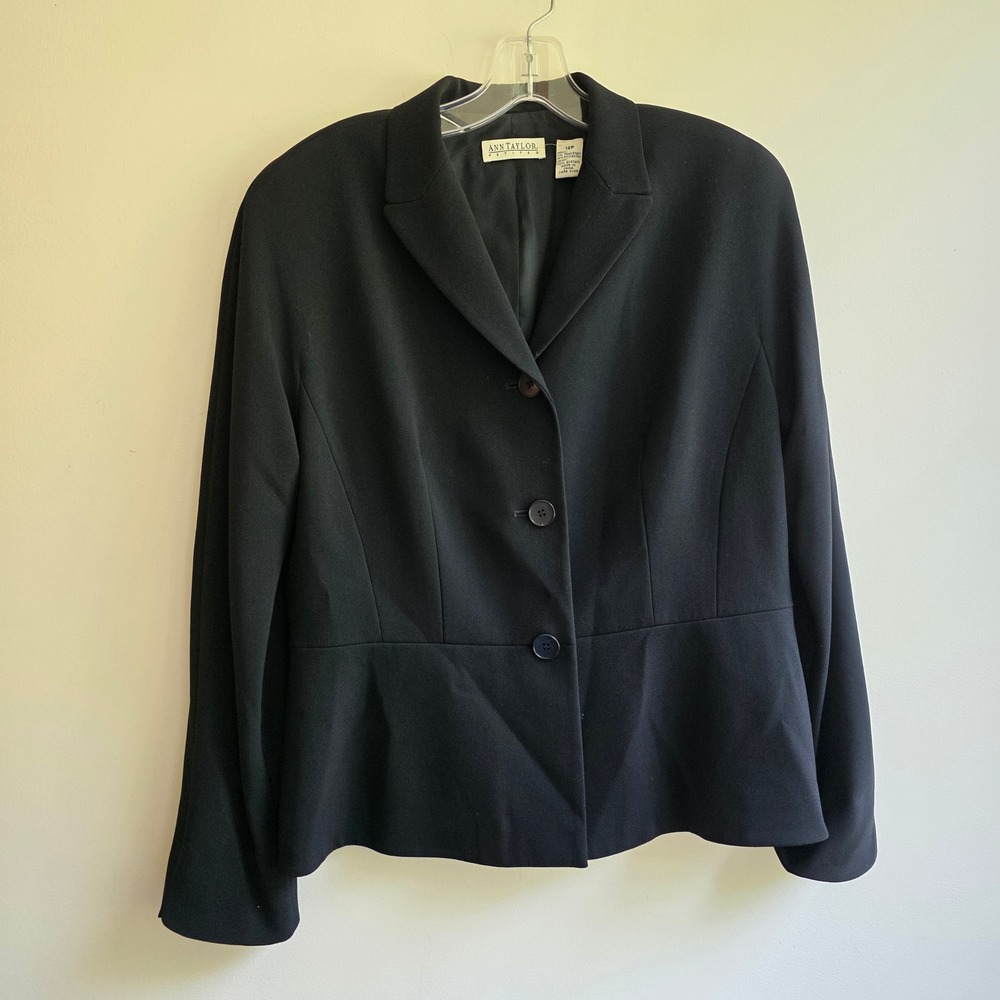 Ann Taylor Petites Vintage Y2K Black Peplum Blazer Martingale Back Jacket 12P